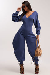 COMFY COZY SWEATSHIRT JUMPSUIT IN NAVY