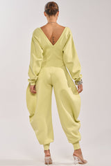 COMFY COZY SWEATSHIRT JUMPSUIT IN LIME