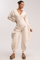 COMFY COZY SWEATSHIRT JUMPSUIT IN IVORY