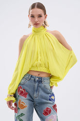 BRIGHTEST CITY TURTLENECK BLOUSE IN YELLOW