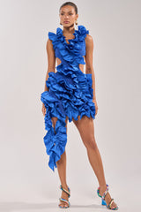 CRAZIER THAN YOUR EX FLOCKED MINI DRESS IN BLUE