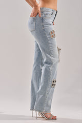 DIVINE FEMININE ENERGY RHINESTONE DETAIL JEANS