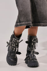 AZALEA WANG ALCETASA BLACK COMBAT BOOTIE WITH BUCKLE DETAIL