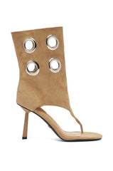 AZALEA WANG BAINA TAN SILVER HARDWARE STILETTO SANDAL