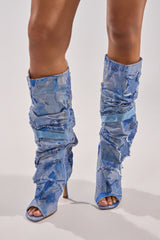 AZALEA WANG CHAITRA DENIM OPEN TOE BOOT