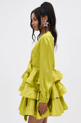 ARIANA SATIN RUFFLED MINI DRESS IN GREEN