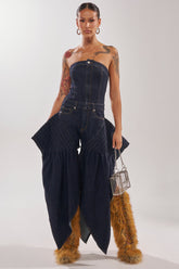 NO ONE LIKE ME DENIM ROMPER IN DARK BLUE DENIM
