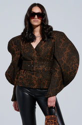 BLOW HIM A KISS BELTED CHEETAH BLOUSE