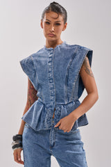 DONT PLAY WITH MY HEART DENIM BLOUSE