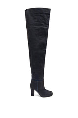 AZALEA WANG NANETTE BLACK DENIM SLOUCHY BLACK ROUND TOE CHUNKY BOOT