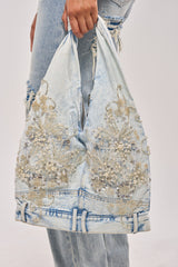 BLESSING IN DENIM EMBELLISHED SHOULDER BAG