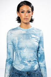BRITT DENIM LOOK MESH TOP