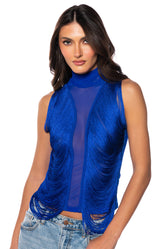 DANIELA FRINGE DETAIL SLEEVELESS MESH TOP