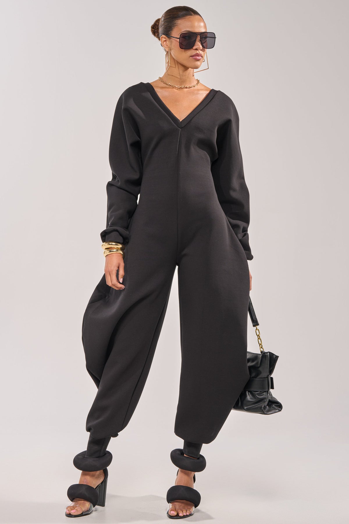 COMFY COZY SWEATSHIRT JUMPSUIT IN BLACK