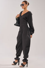 COMFY COZY SWEATSHIRT JUMPSUIT IN BLACK