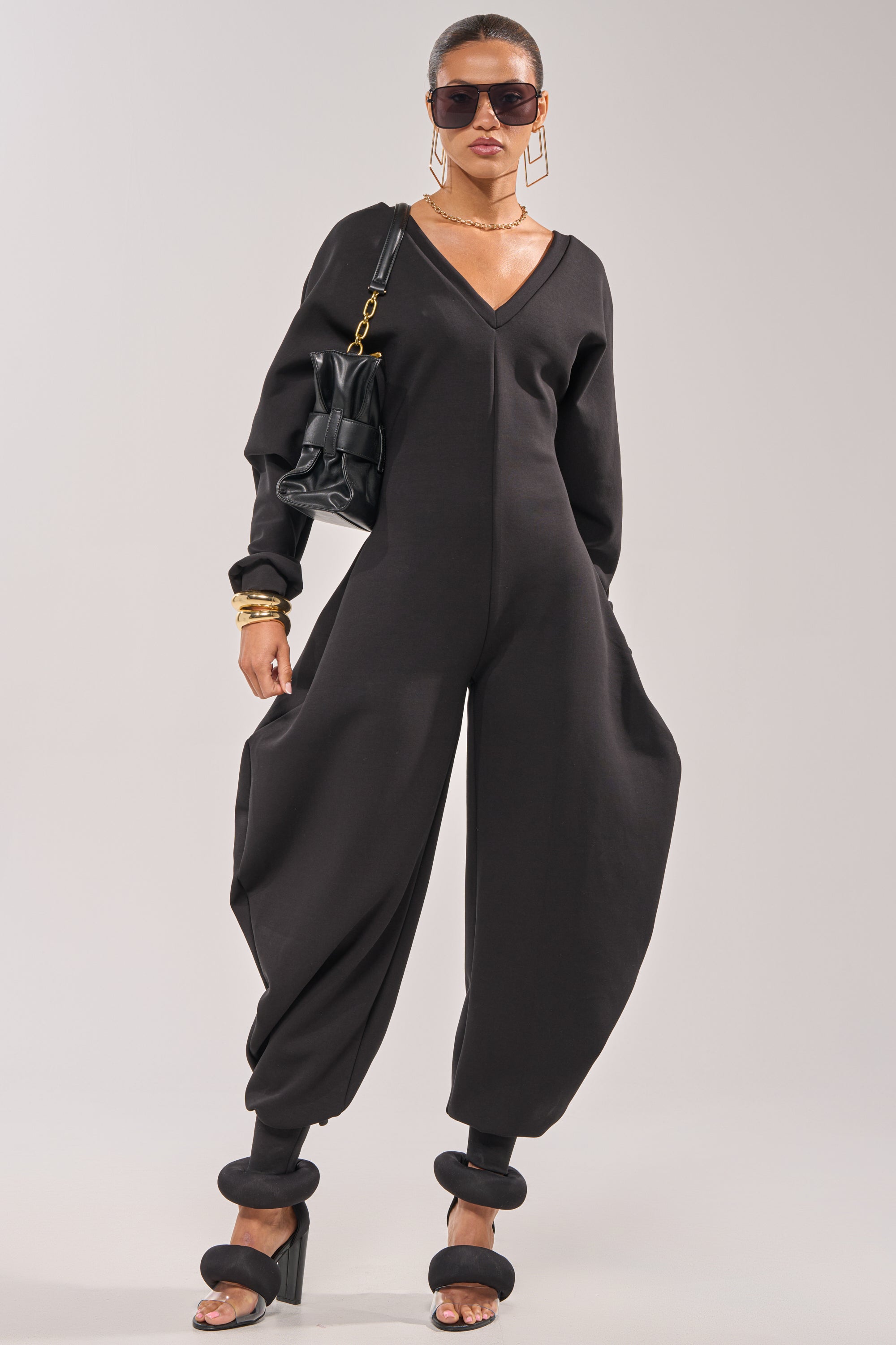 COMFY COZY SWEATSHIRT JUMPSUIT IN BLACK