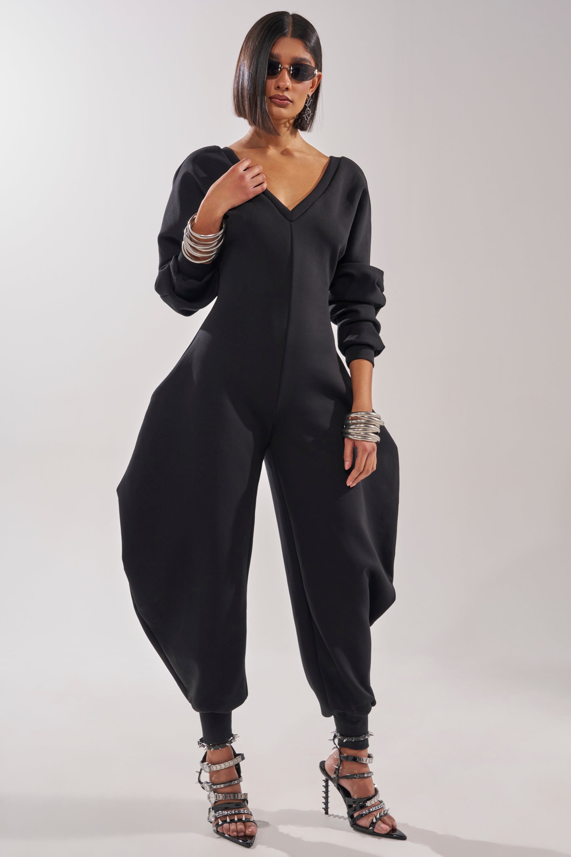 COMFY COZY SWEATSHIRT JUMPSUIT IN BLACK