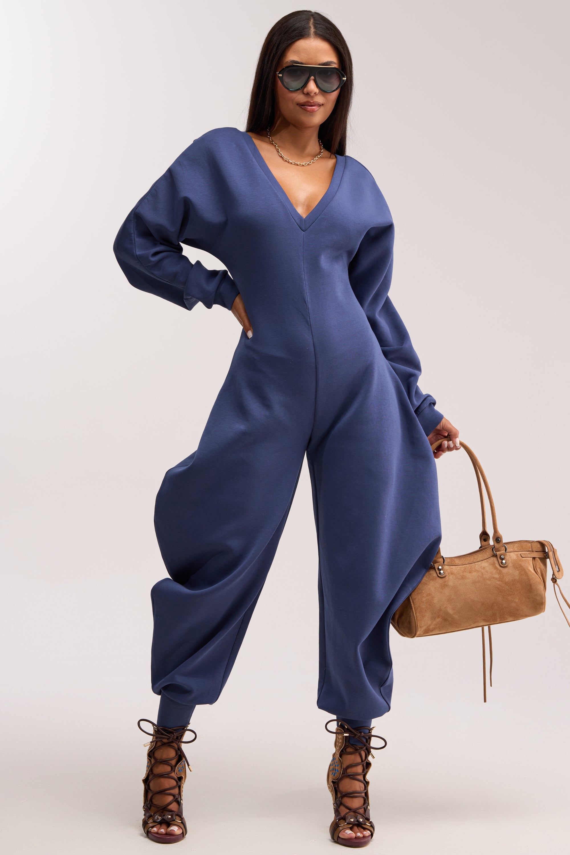 COMFY COZY SWEATSHIRT JUMPSUIT IN NAVY