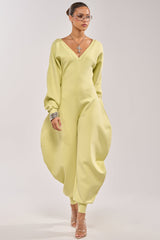 COMFY COZY SWEATSHIRT JUMPSUIT IN LIME
