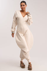 COMFY COZY SWEATSHIRT JUMPSUIT IN IVORY