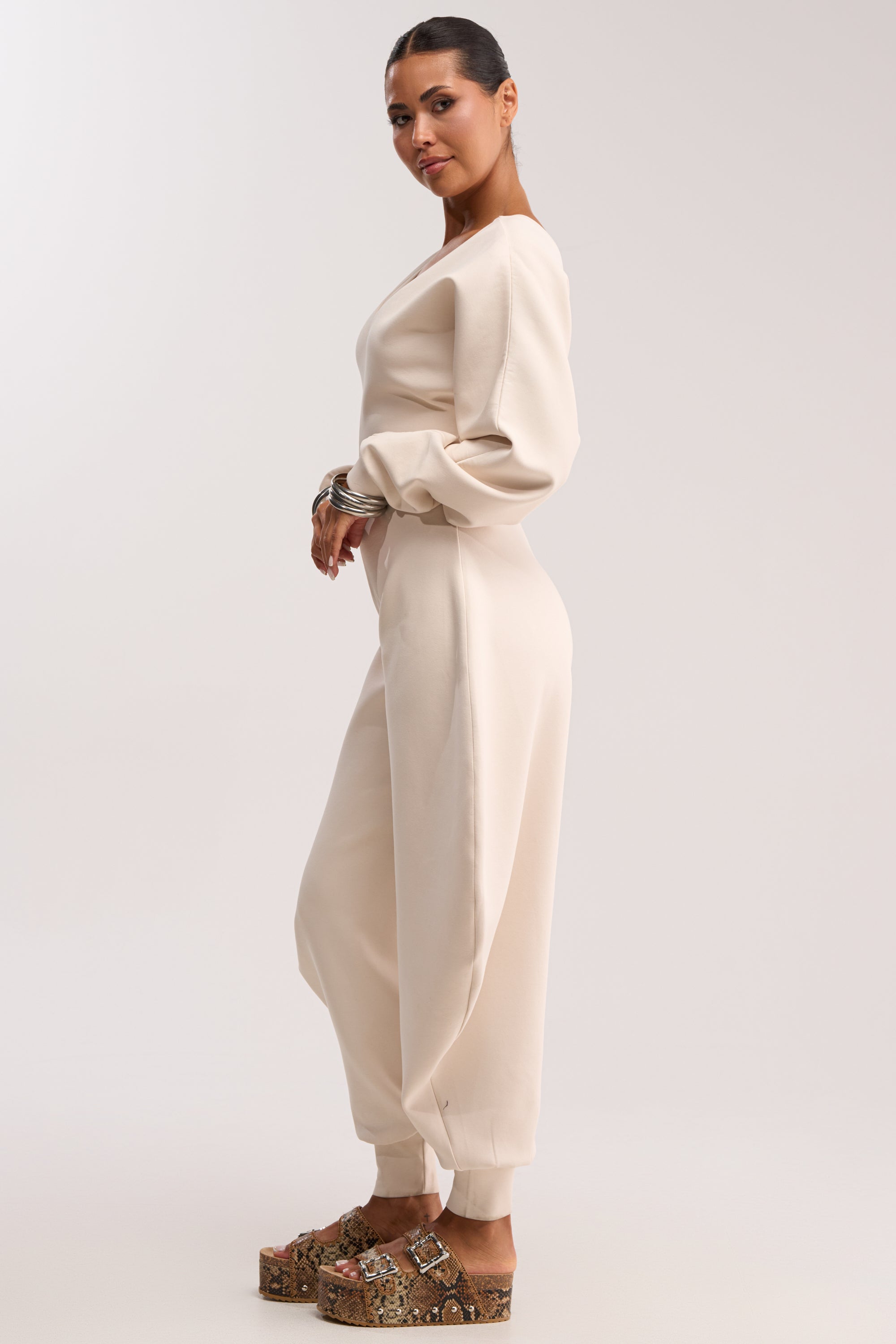 COMFY COZY SWEATSHIRT JUMPSUIT IN IVORY