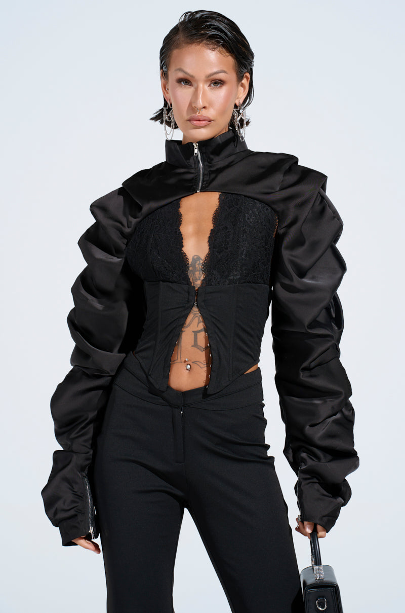 CORA SATIN BOLERO IN BLACK