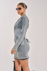 BURNING BLUE BLAZER DENIM MINI DRESS