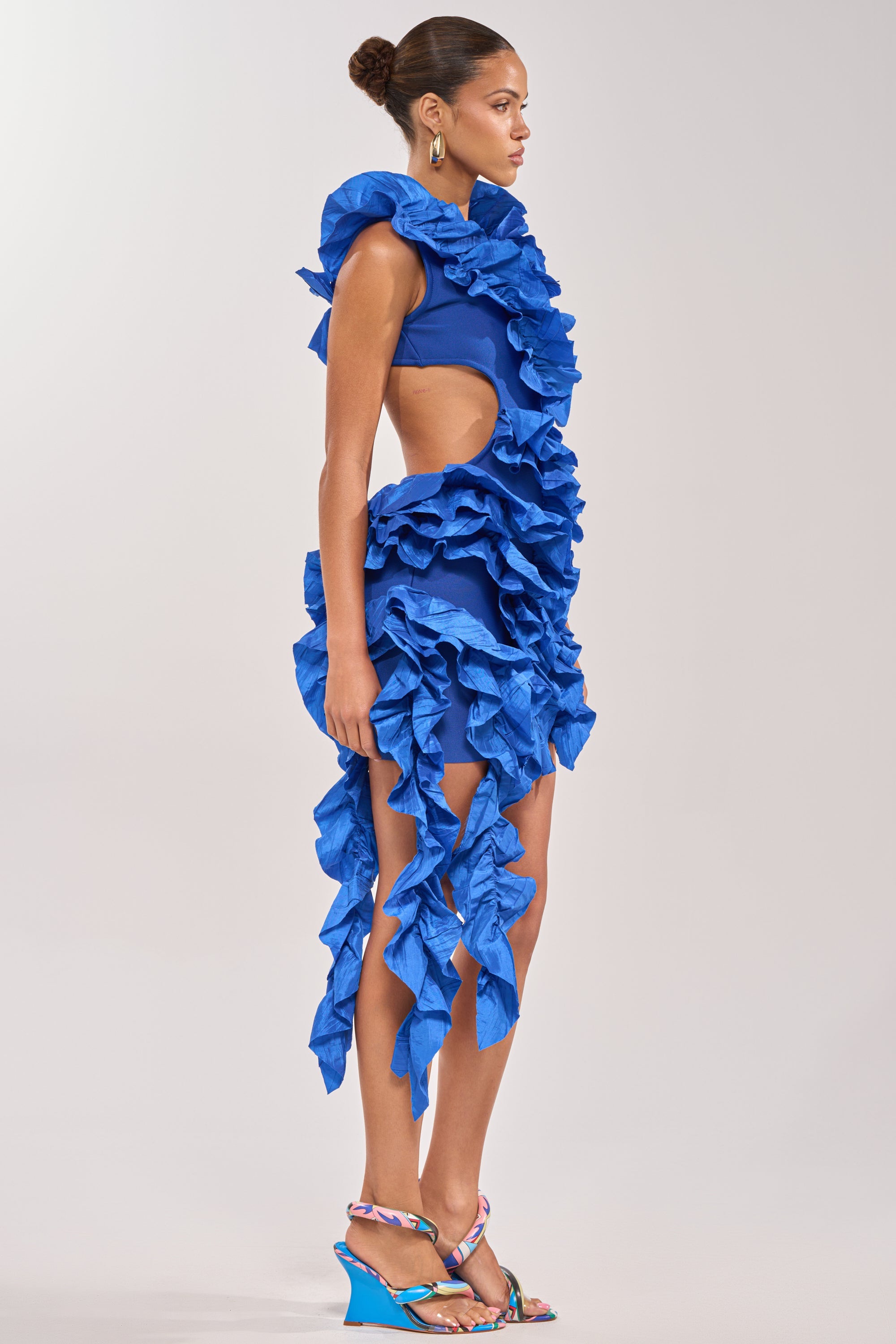 CRAZIER THAN YOUR EX FLOCKED MINI DRESS IN BLUE