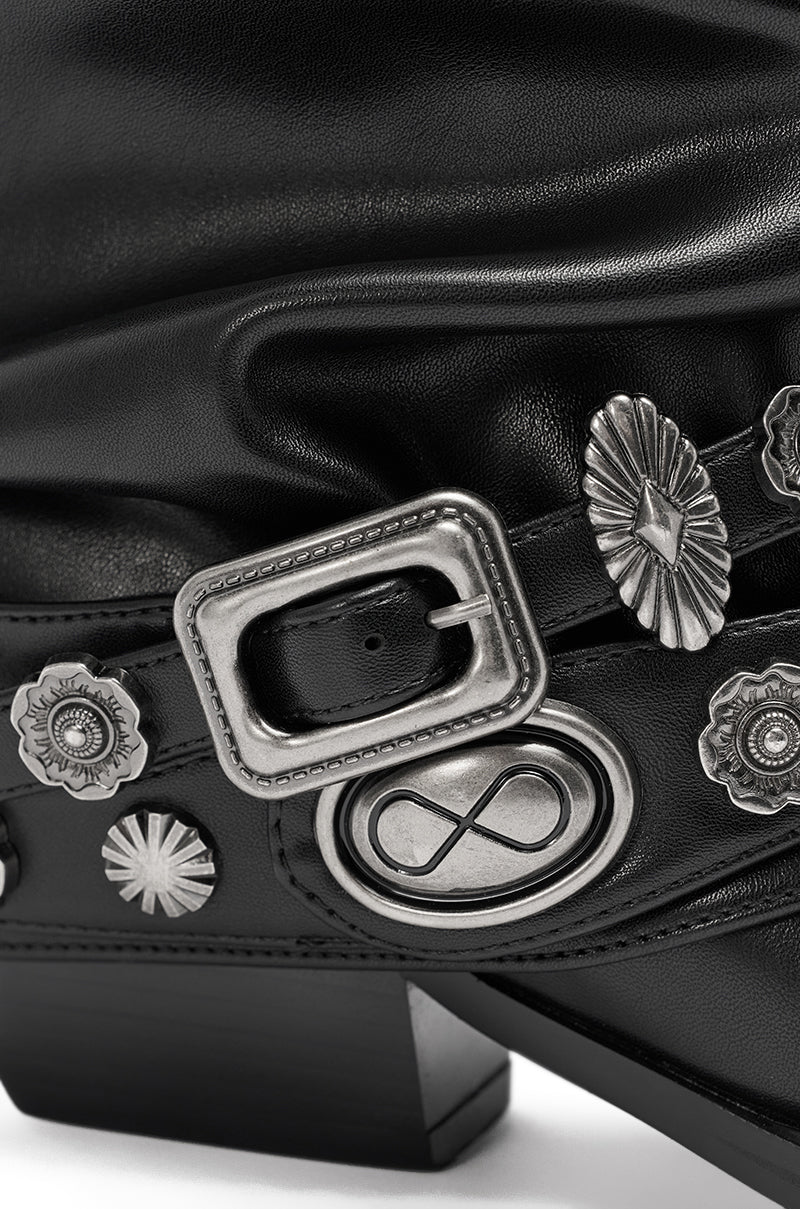 AZALEA WANG ASHRAF BLACK PU SILVER HARDWARE WESTERN BOOTIE