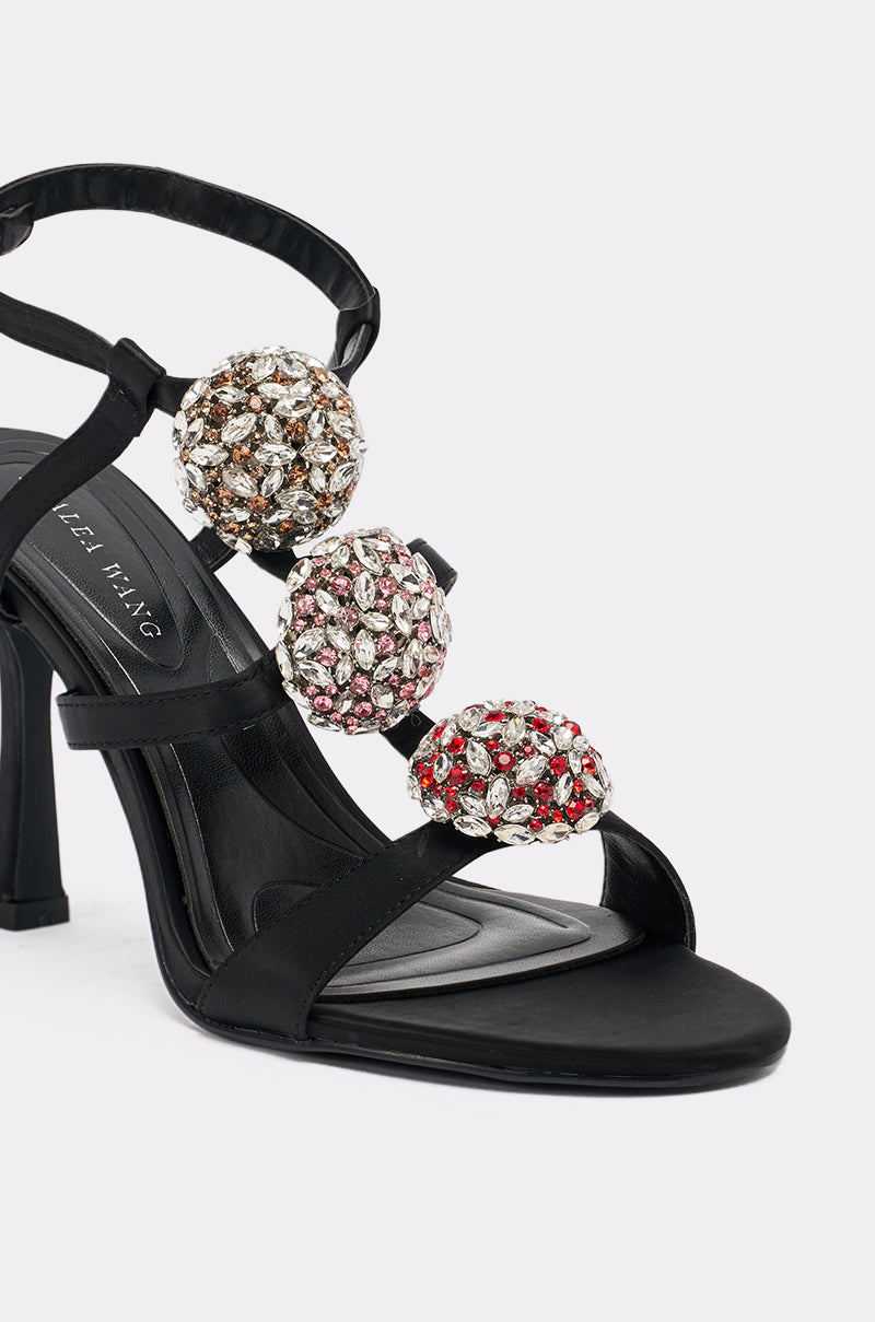 AZALEA WANG BEST BLACK RHINESTONE EMBELLISHED STILETTO SANDAL