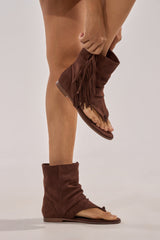AZALEA WANG FIDDA CHOCOLATE GLADIATOR FLAT SANDAL