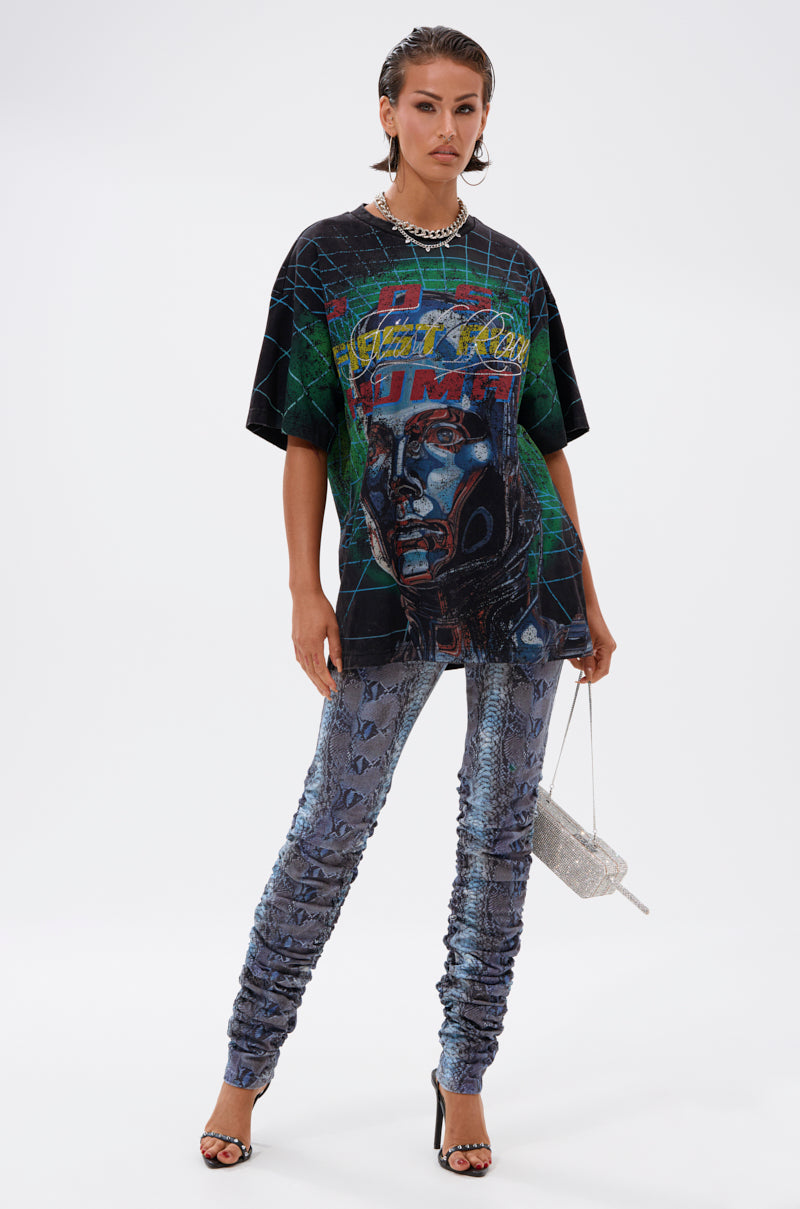 DAYS END RUCHED STACKED SNAKE SKINNY DENIM
