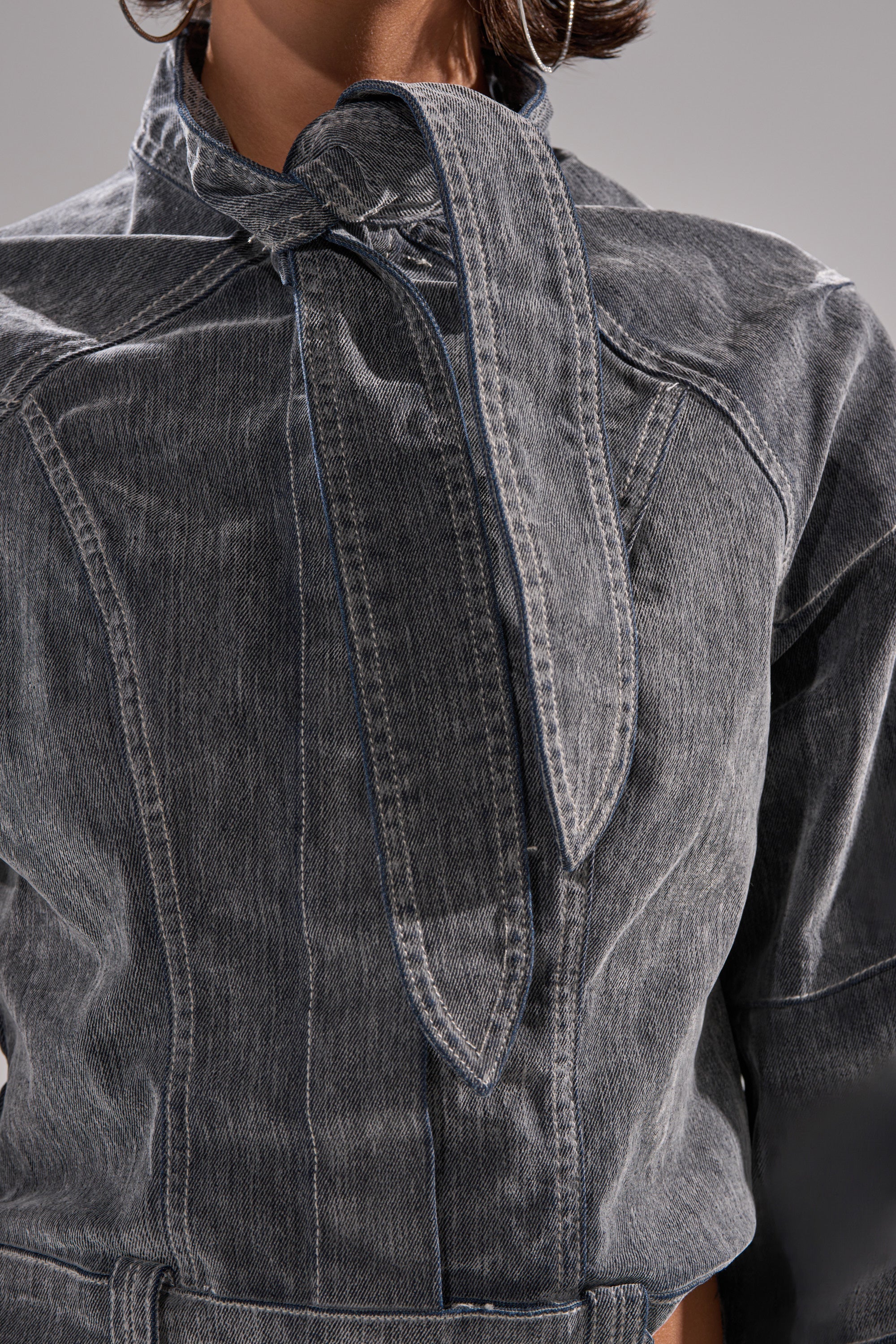 CATCHING EYES VELVET DENIM BLOUSE