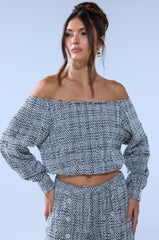 DRESSY VIBES OFF THE SHOULDER SWEATSHIRT