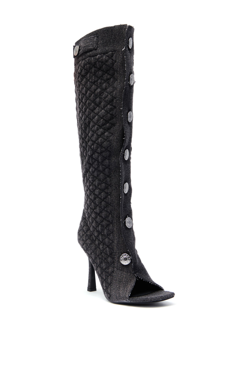 AZALEA WANG KAZUKI GREY QUILTED DENIM BOOT