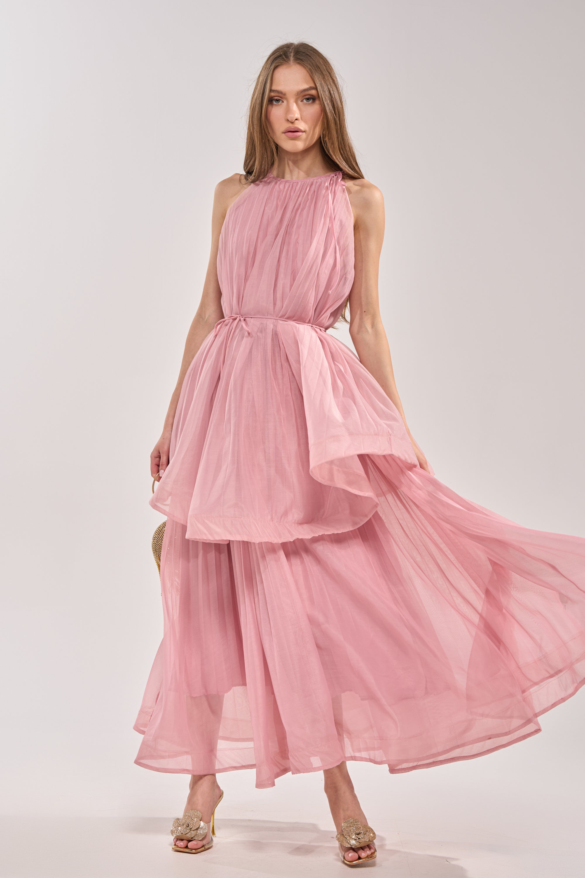 BREEZY GIRL TIERED MAXI DRESS IN BLUSH