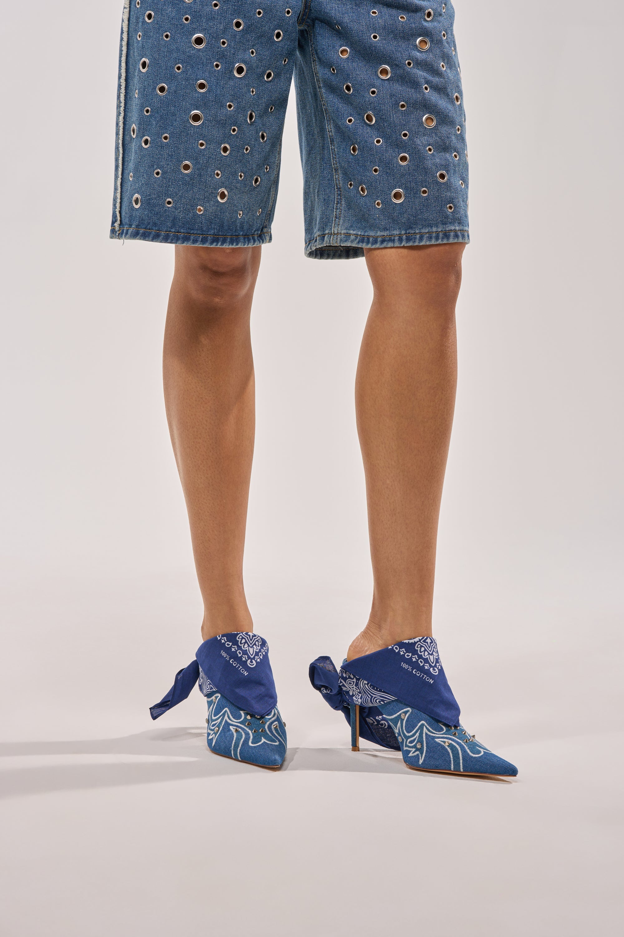 AZALEA WANG TAVINE DENIM MULE PUMP WITH BANDANA DETAIL