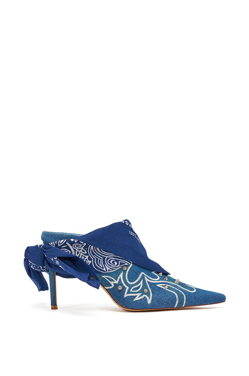 AZALEA WANG TAVINE DENIM MULE PUMP WITH BANDANA DETAIL