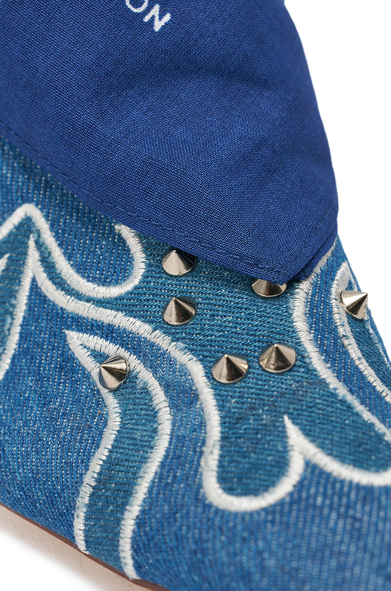 AZALEA WANG TAVINE DENIM MULE PUMP WITH BANDANA DETAIL