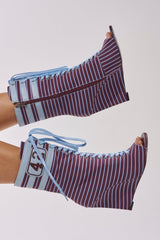 AZALEA WANG WYATT BLUE MULTI STRIPE WEDGE BOOTIE