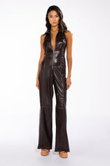 AMAYA SLEEVELESS FAUX LEATHER JUMPSUIT