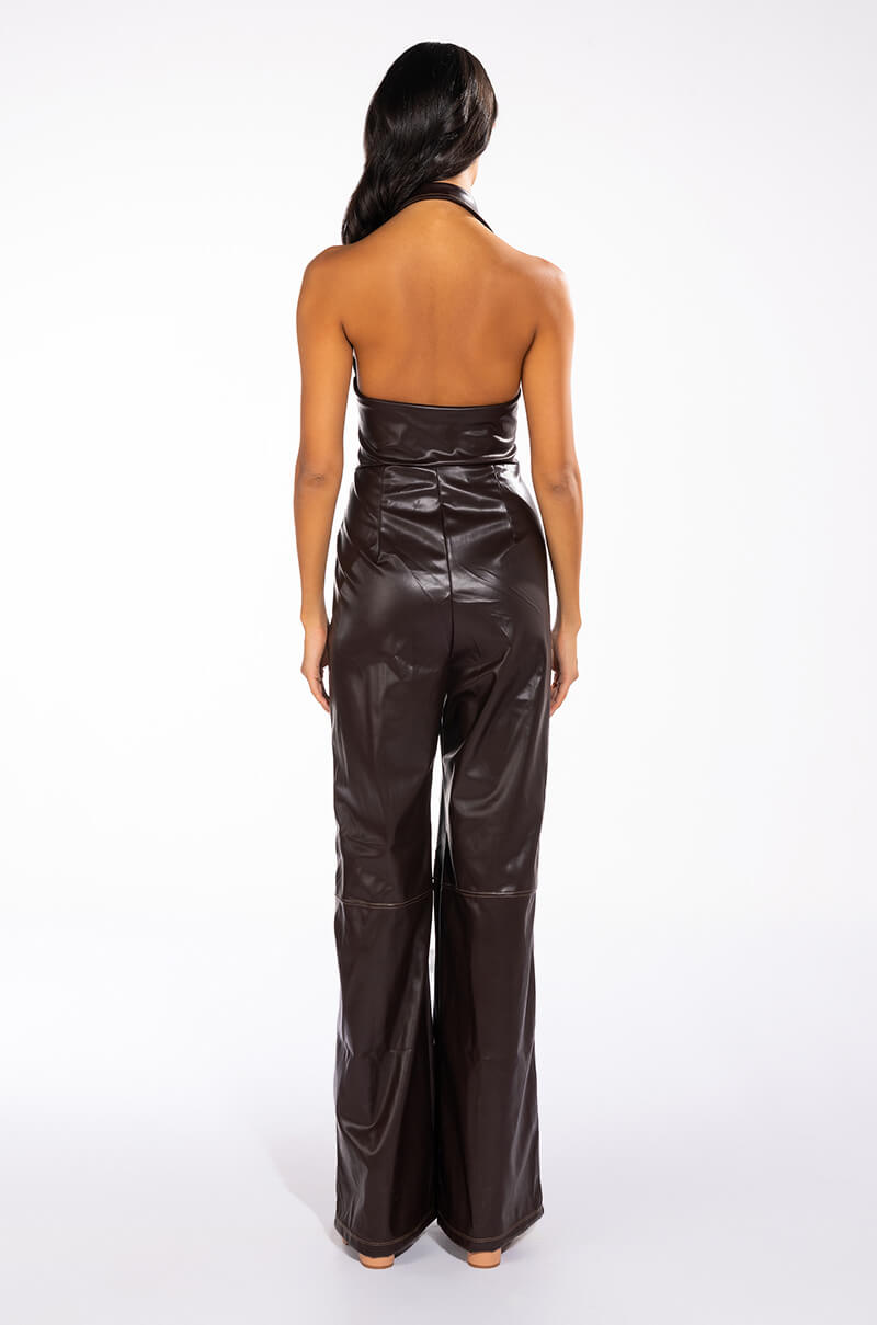 AMAYA SLEEVELESS FAUX LEATHER JUMPSUIT