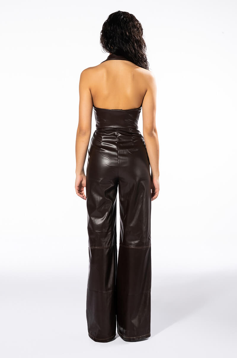 AMAYA SLEEVELESS FAUX LEATHER JUMPSUIT