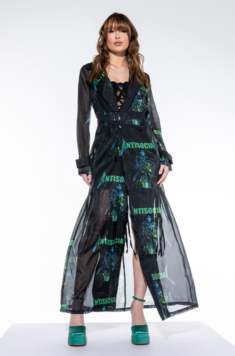 ANTISOCIAL SHEER LONG PRINTED TRENCH