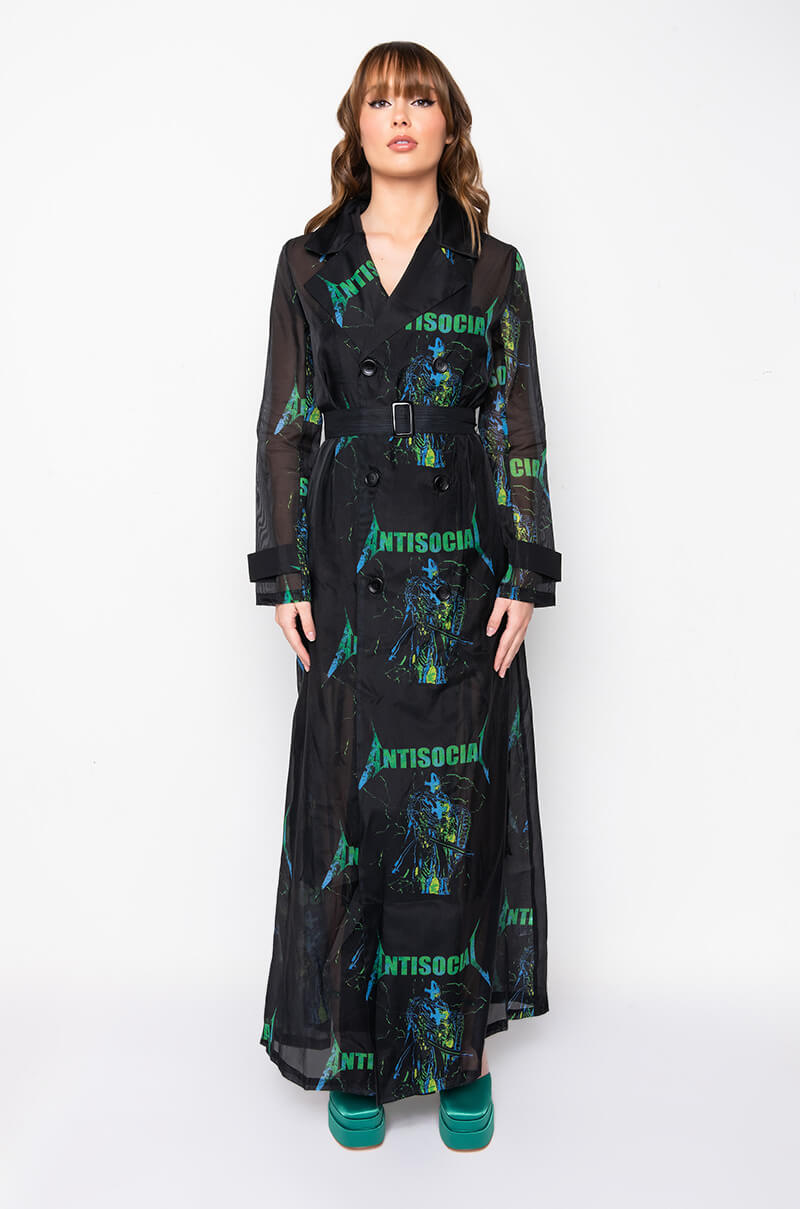 ANTISOCIAL SHEER LONG PRINTED TRENCH