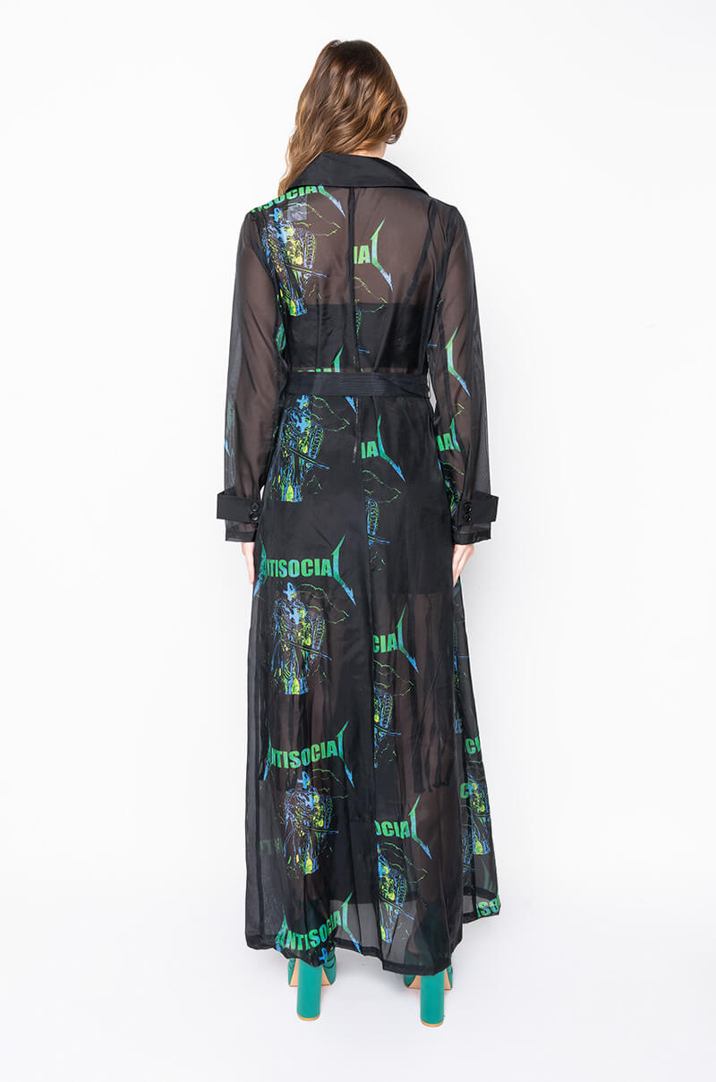 ANTISOCIAL SHEER LONG PRINTED TRENCH