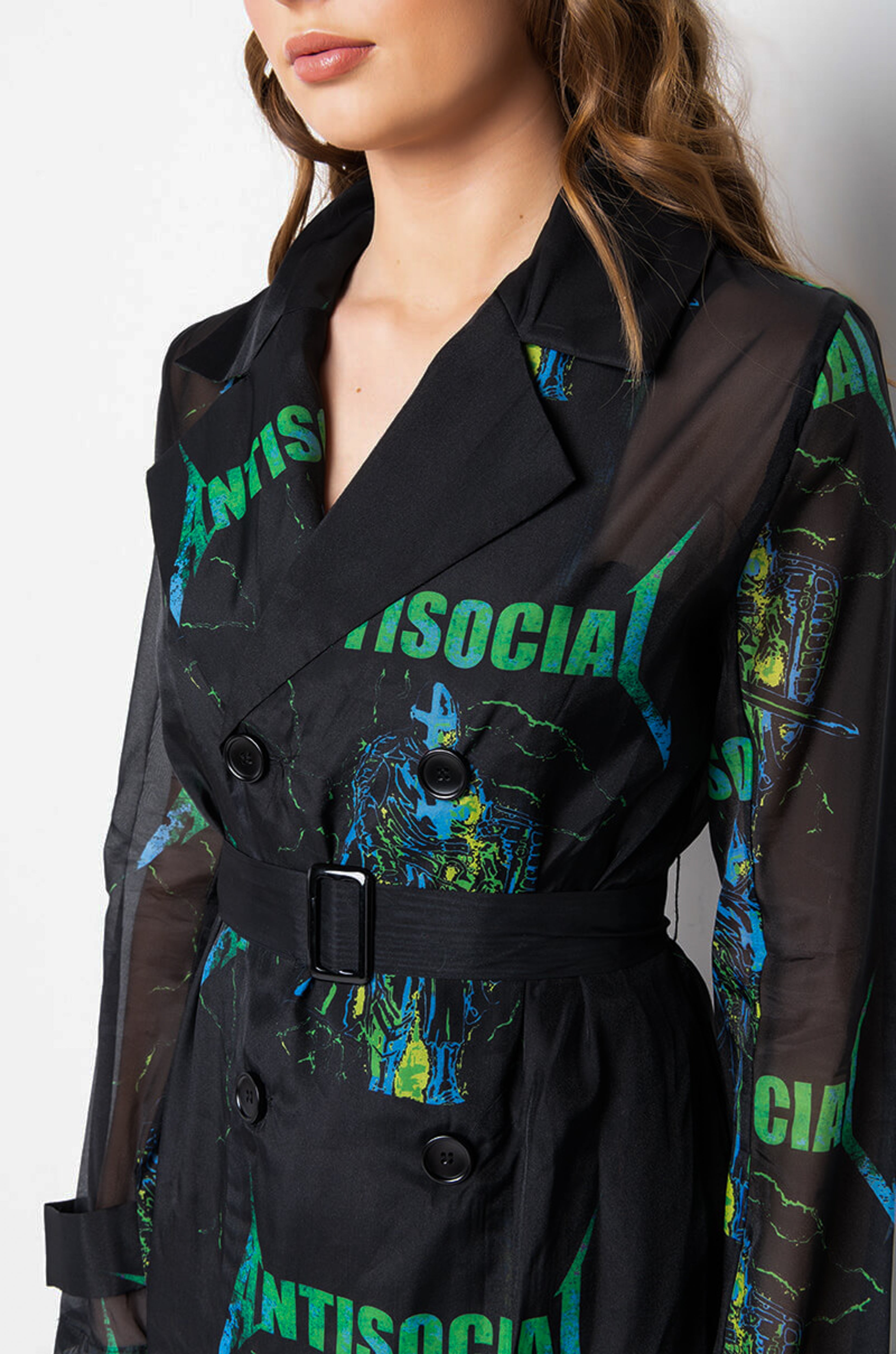 ANTISOCIAL SHEER LONG PRINTED TRENCH