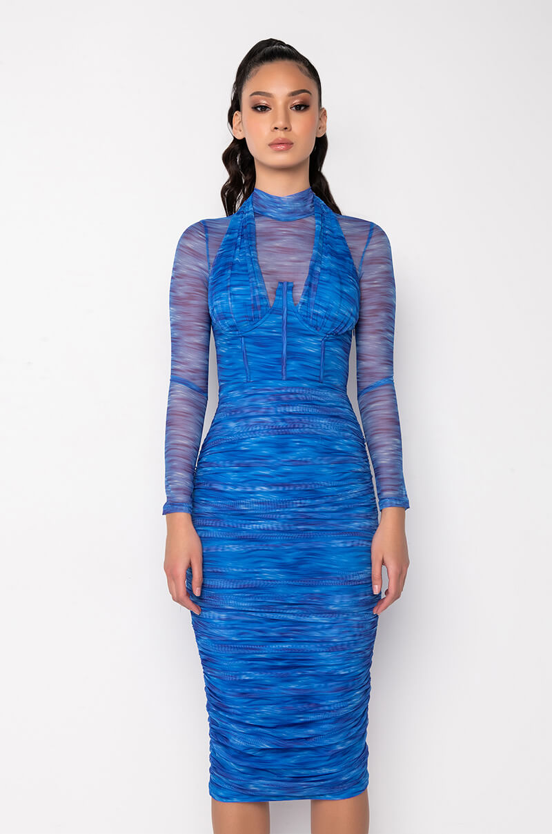 AQUA BABE MESH PRINTED MIDI DRESS