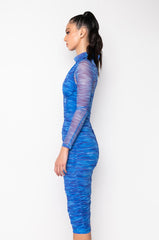 AQUA BABE MESH PRINTED MIDI DRESS