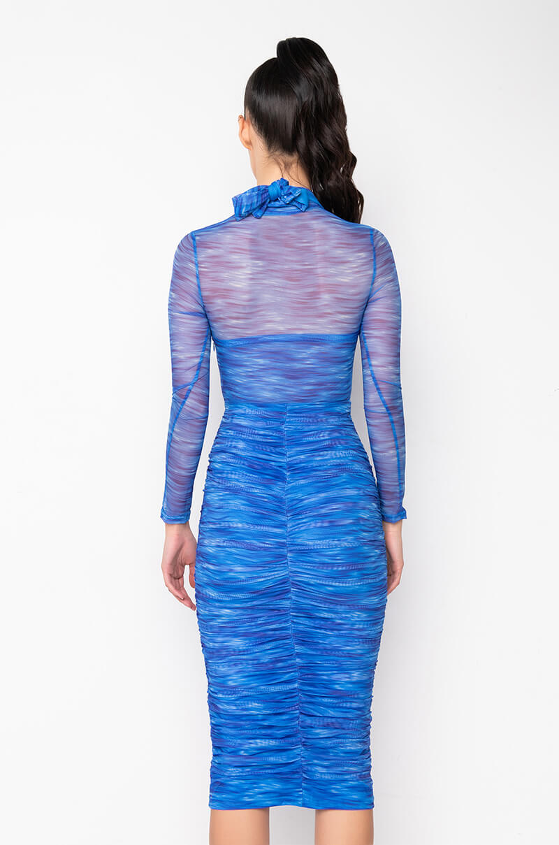 AQUA BABE MESH PRINTED MIDI DRESS